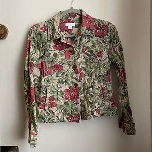 Charter club linen shacket with red flowers and green leaf pattern